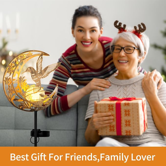 Solar Hummingbird Garden Gifts for mom/Grandma/Women,Lights Outdoor Decor - Moon & Bird SolaGardenLights Waterproof, Auto On/Off Pathway Lighting for Yard/Lawn/Patio,Thanksgiving Day