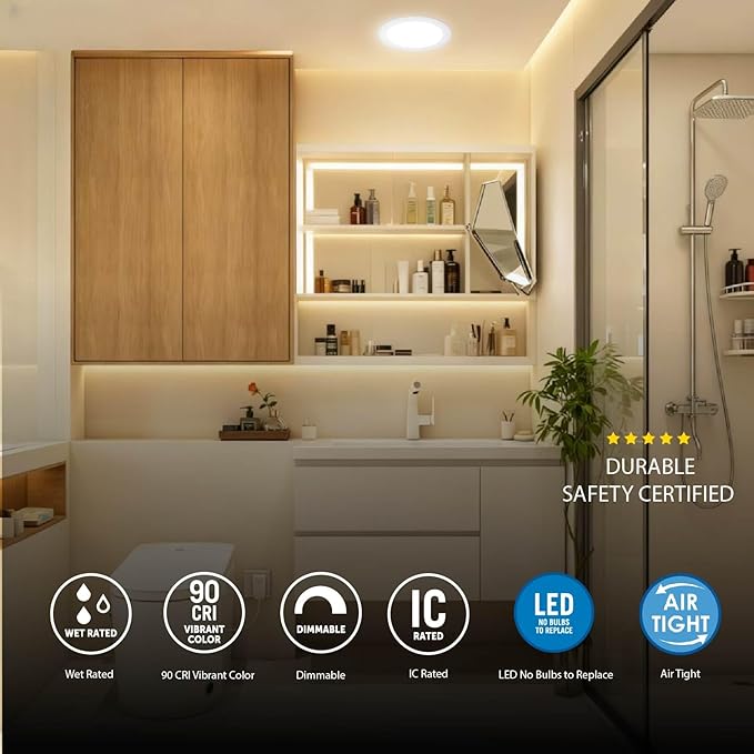 LEDYOND 6 Inch Recessed Lighting with Iron Junction Box 4-Pack, Ultra-Thin LED Downlights, 5CCT Selectable (2700-5000K), 1200LM High Brightness, CRI90 Dimmable Canless Ceiling Light, ETL &Energy Star