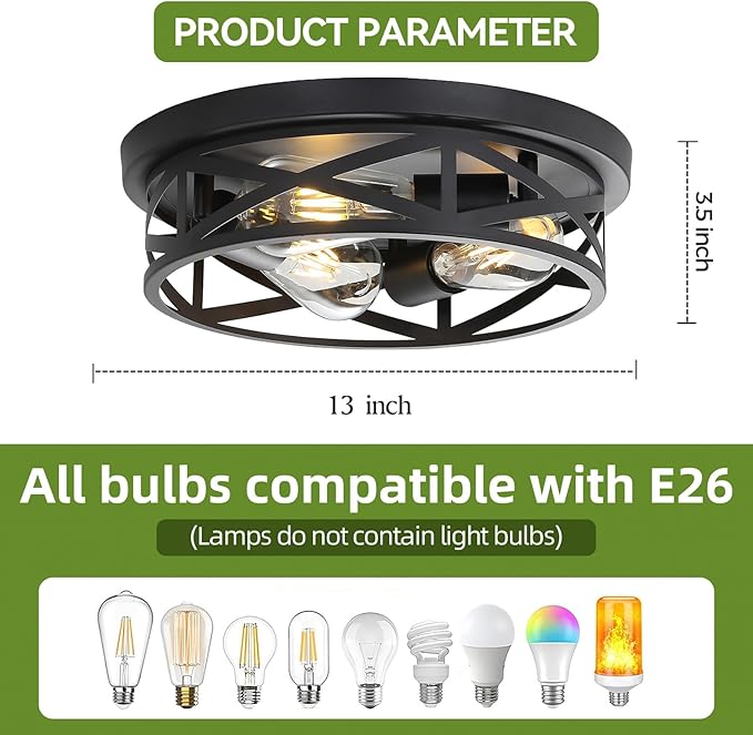 13 inch Black Flush Mount Ceiling Light Fixtures,3-Light Modern Hallway Light Fixtures Ceiling, Black Lights Fixture Ceiling Mount for Farmhouse,Kitchen, Bedroom (1 Pack)