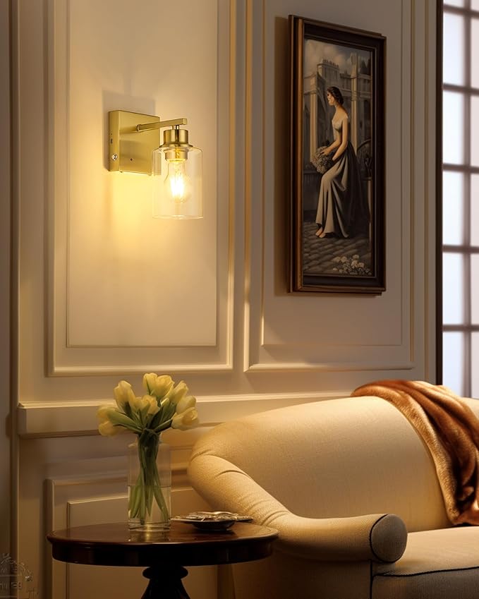 Rayogale Rechargeable Wall Sconce, Gold Battery Operated Wall Sconce Set of 2 with Timer Function, Easy Install Dimmable Wireless Wall Lamps for Living Room, Bedroom, Hallway, Entryway Decor 3000K