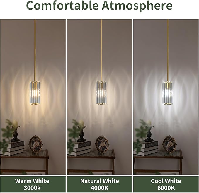 Gold 3-Pack Modern Pendant Lights for Kitchen Island, 1-Light Mini Crystal Chandeliers Set with E26 Base, Small Hanging Luxury Fixtures for Dining Room, Bedroom, Foyer and Hallway