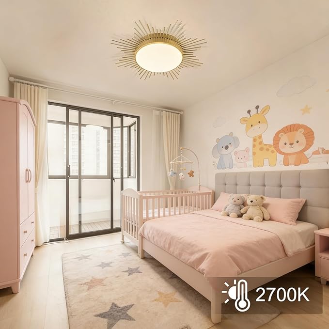 D23.6 In. LED Dimmable Ceiling Lights Flush Mount, Kids Ceiling Light Fixture, Nursery Light Fixture Brass Firework Flower Ceiling Light for Kids Room Bedroom Nursery Ceiling Light 5CCT 2700K-5000K