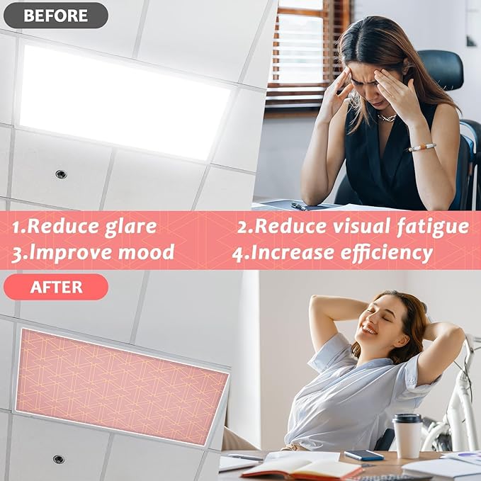 QOUBAI 8PCS Fluorescent Light Covers, 4x2 Feet Magnetic Light Cover Fluorescent Lights Shade Panel Positive Inspirational Ceiling Lights Filters for Office Classroom Home Drop Ceiling Geometric