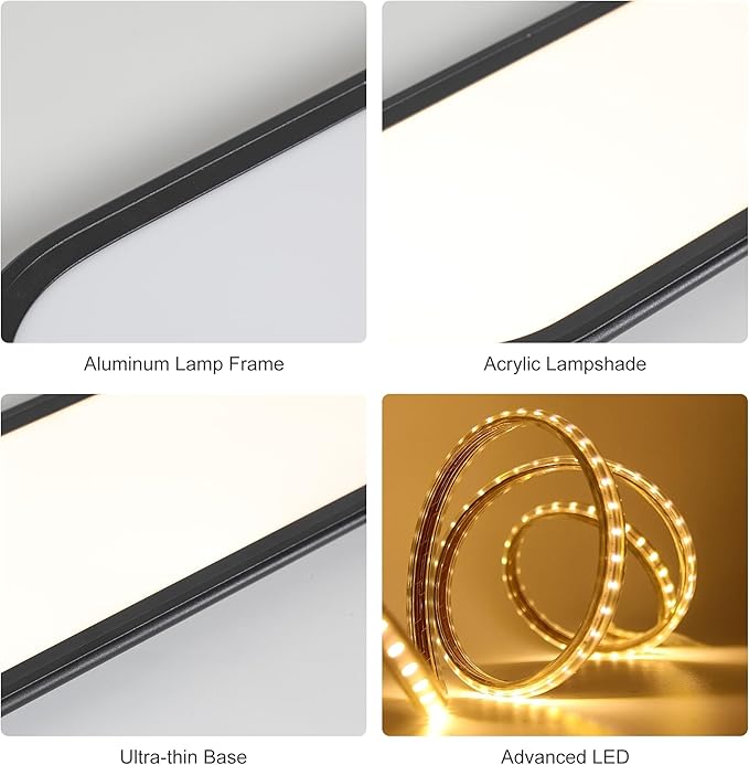 Ganeed 55.1" High Brightness Linear LED Ceiling Lamp, 60W Dimmable Low Profile Flush Mount LED Flat Panel Long Ceiling Light Fixture for Kitchen Office Laundry Shop, Black