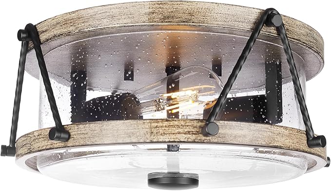 Flush Mount Ceiling Light Fixture, Brown Farmhouse Ceiling Lamp with Seeded Glass Shade, Multi-Purpose 12 Inch light fixtures ceiling mount for Bedroom, Entryway, Kitchen, Hallway, Dining Room