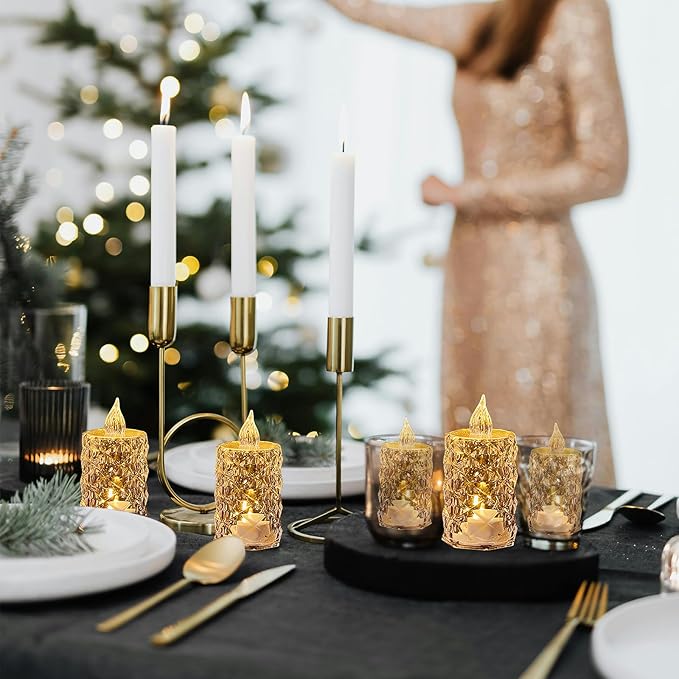 12 Pack Flameless Candles, Battery Operated, Realistic Crystal Type LED Lights for Safe for Mother's Day, Father's Day, BBQs, Outdoor & Family Gatherings