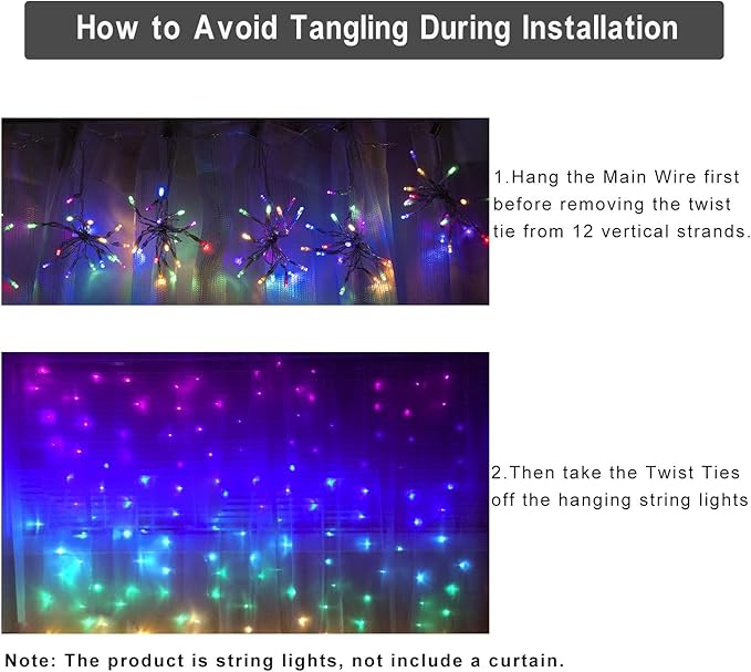 Rainbow Fairy String Curtain Lights with Remote, Twinkle LED Ombre Light Curtain for Girls Room, Kid's Bedroom, Teen Room, Unicorn Theme, Party, Easter Décor Gift (Rainbow)
