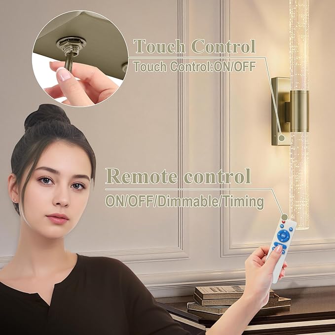 camuucci Battery Operated Wall Sconces Set of 2 Rechargeable Battery Powered Wall Light with 12000mAh Not Hardwired Dimmable Wall Lamp Fixtures for Bedroom Living Room Brown 20.9 Inches