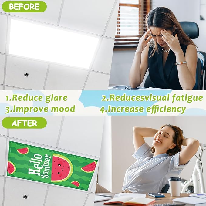 8 Pcs Fluorescent Light Covers with 80 Magnets Decorative for Classroom Ceiling Lights 4 x 2 Feet Magnetic Light Cover Filter Easy Install for Office Hospital Drop Home Ceiling Supplies (Summer Fruit)