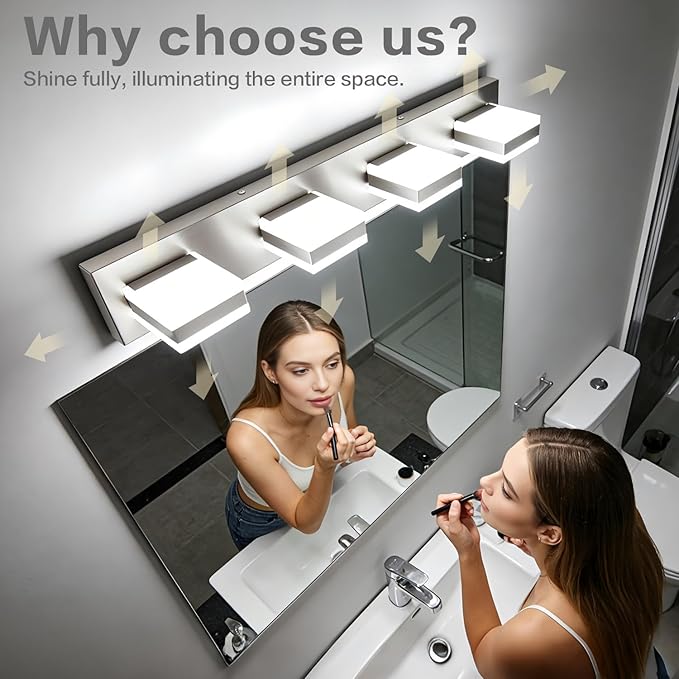 SOLFART Bathroom Vanity Lights, Adjustable Brushed Nickel Vanity Light for Bathroom,LED Light Fixtures Over Mirror,5 Color Temperature 4 Lights 5CCT