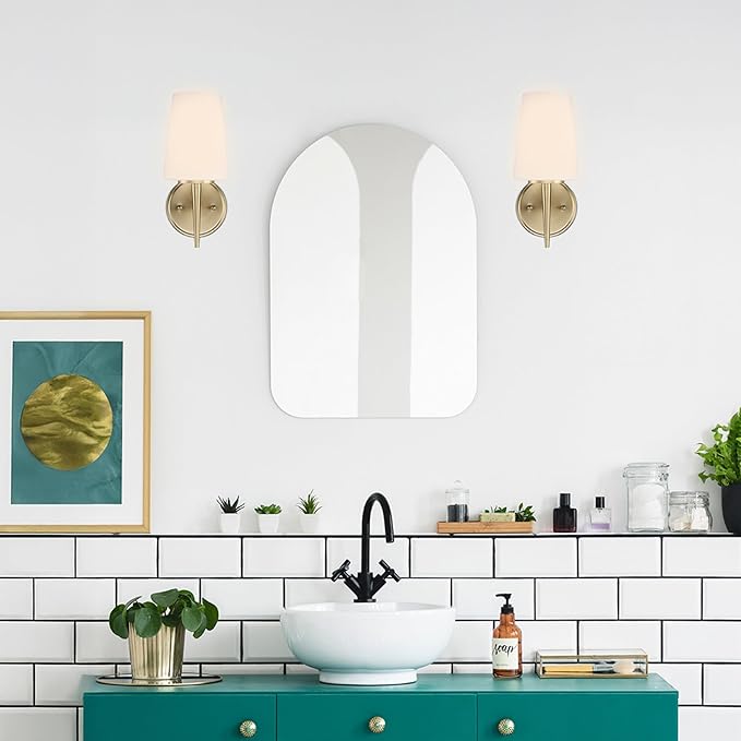 Montgomery 1-Light Wall Sconce | Brushed Gold Finish with White Frosted Glass Shade | Vertical Mounted Indoor/Outdoor Sconces | Uses E26 Base Bulb (Gold, Sconce)