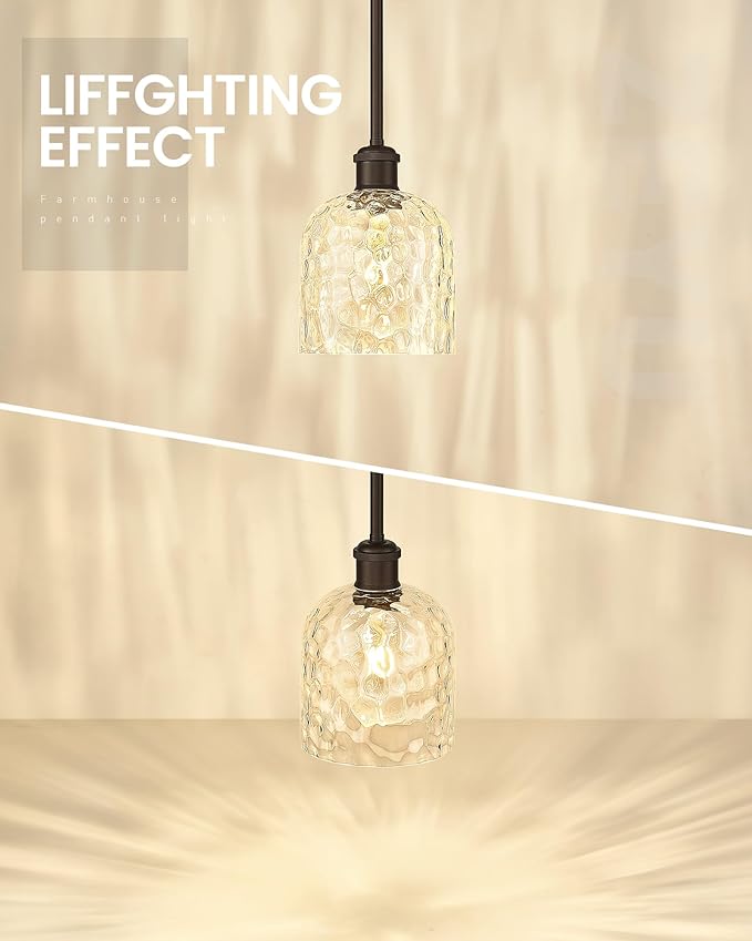 zeyu 1-Light Island Pendant Light for Kitchen, Single Pendant Light Kitchen Island, Adjustable Hanging Lamp with Clear Hammered Glass, Oil Rubbed Bronze Finish, ZJF63MIL-L ORB