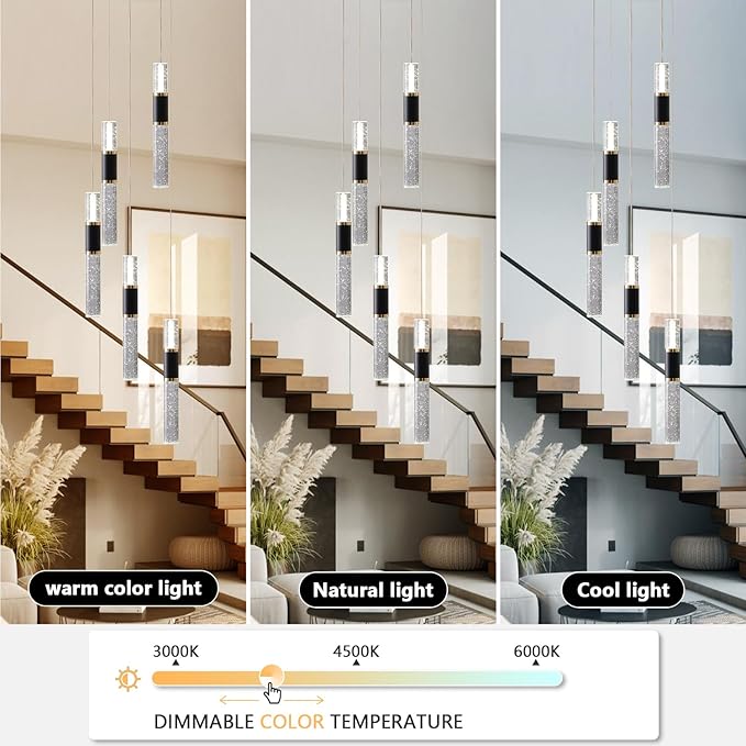 5-Light Modern Pendant Lights Kitchen Island Lighting Fixture,Dimmable Mordern LED Pendant Light with Remote,Black Gold Modern Led Chandelier for Dining Room