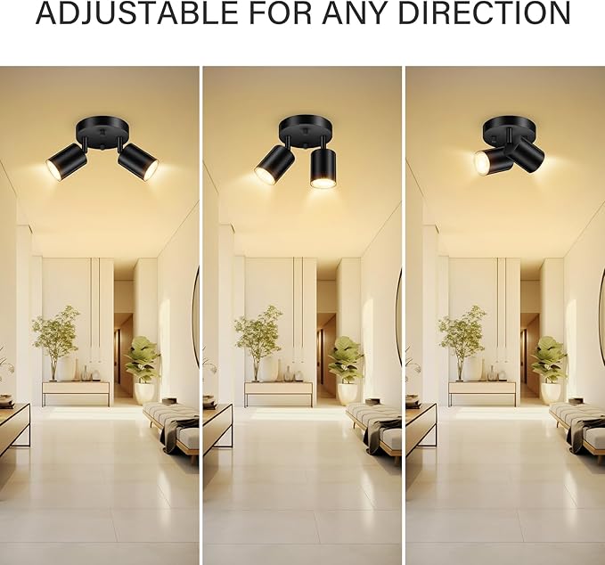 BoostArea LED 2 Light Track Lighting Kit, LED Track Lighting Fixtures, Black Round Ceiling Spot Lighting, Flexibly Rotatable Light Head for Kitchen, Living Room, Bedroom, GU10 Bulb Not Included