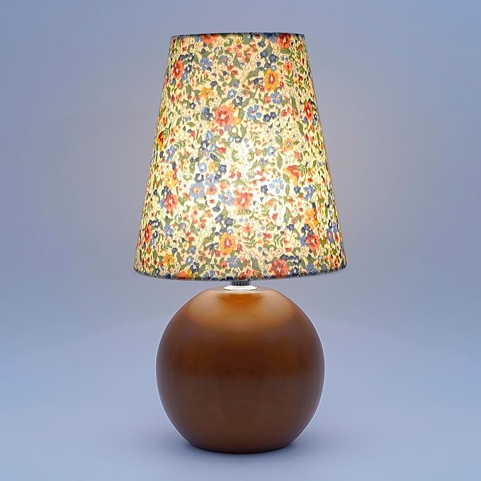 Vintage Wooden Base Fabric Night Lamp, Adjustable Light Color and Brightness with Power-Off Memory, Safe USB Powered, Retro LED Table Light for Bedroom Living Room Office (Floral)