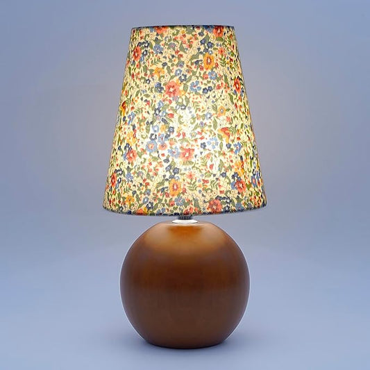 Vintage Wooden Base Fabric Night Lamp, Adjustable Light Color and Brightness with Power-Off Memory, Safe USB Powered, Retro LED Table Light for Bedroom Living Room Office (Floral)