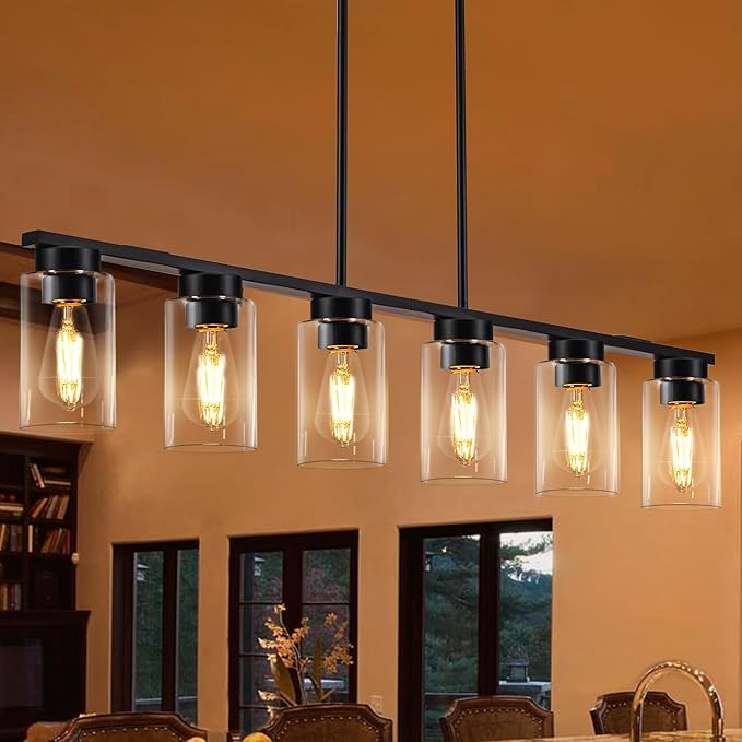 Dining Room Light Fixture Island Lights for Kitchen 6-Light Kitchen Island Lights Farmhouse Dining Room Light Black Linear Chandelier Pendant Lights Kitchen Island