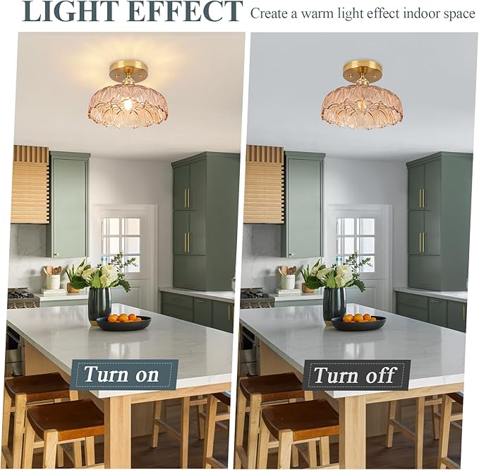 Hallway Lights Fixture Ceiling,Amber Semi Flush Mount Ceiling Lights,9.4" Flower Light E26 Vintage Light Fixtures for Closet Hallway Kitchen Dining Room