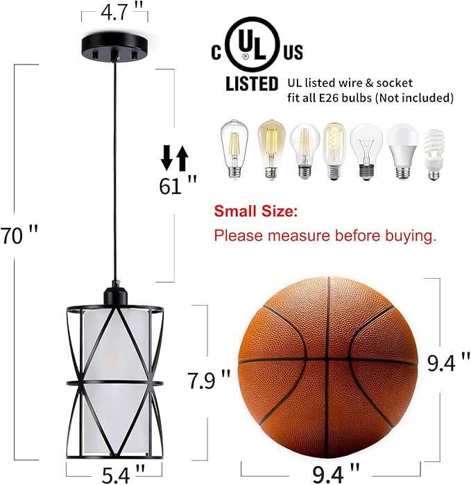5.4"×7.9" Pendant Lights - Matte Black Kitchen Island Lights, Modern Cylindrical Pendant Light Fixtures with Frosted Glass, Foyer Lighting