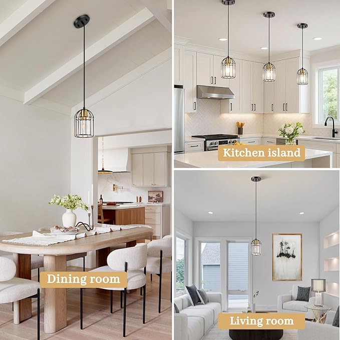 TALOYA Pendant Lights Kitchen Island Black, Crystal Pendant Light Modern for Dining Room, Height Adjustable Chandelier Hanging Island Light Fixtures for Kitchen Hallway(Bulb Not Included)