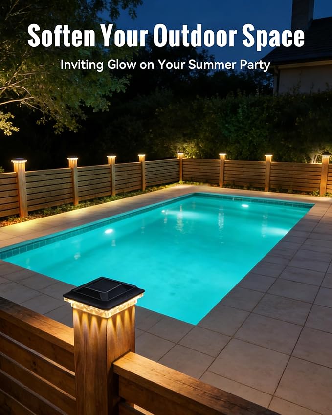 Solar Post Cap Lights 16 LEDs Outdoor Waterproof 12 Pack for 4x4 Vinyl/Wooden Fence Post Light Solar Powered with 3000/4500/6000K 3 Modes, Deck Post Cap Light for Garden, Patio, Porch