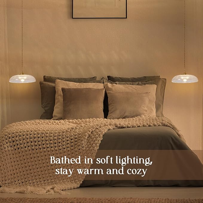 Hanging Light with Plug in Cord,11.8 Inch Plug in Pendant Light for Ceiling Glass Lampshade 14Ft Hanging Lamp Plug in Adjustable Golden Cord On/Off Switch for Bedroom