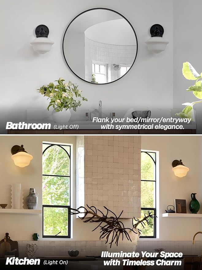 Black Wall Sconce Minimalist Vintage Bathroom Wall Sconce Light with Frosted Milk Glass Farmhouse Bathroom Vanity Lights for Living Room Bedroom Hallway E26 Hardwire