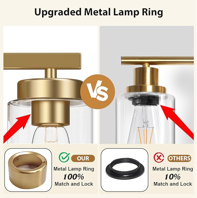 IZORRO Modern Bathroom Light Fixtures, 4 Light Brushed Gold Vanity Lights, Bathroom Lighting Fixtures Over Mirror with Clear Glass for Living Room Cabinet Bedroom