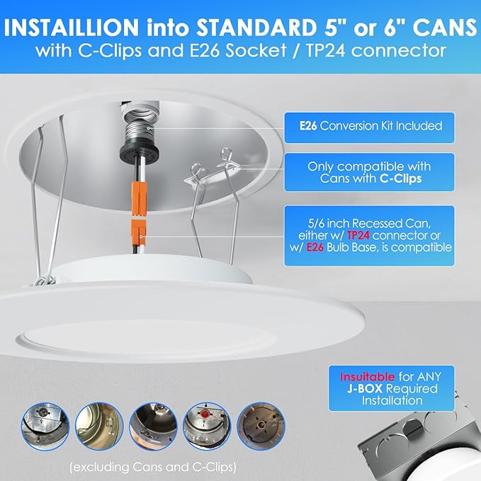 ANWIO Recessed Lighting 6 Inch, 48 Pack 5CCT Flat Retrofit LED Recessed Lights Can Needs, 2700/3000/4000/5000/6000K Selectable Can Lights 10W(120W Equivalent) CRI 80+ Dimmable E26 Base IC Rated & ETL