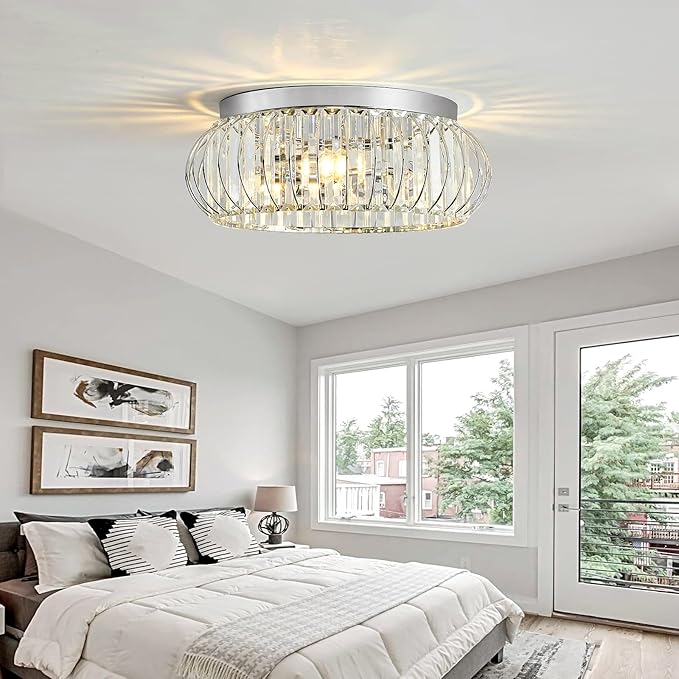 YYJLX 3 Light Flush Mount Ceiling Light Fixtures Modern Crystal Chandelier Chrome Chandelier for Hallway Bedroom Bathroom Foyer Entryway Laundry Room Kitchen.