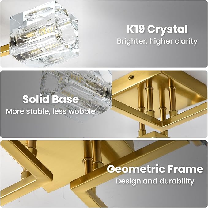 Gold Crystal Sputnik Ceiling Light Fixture, 4-Lights Modern Sputnik Chandelier, 17.7 inch Low Ceiling Chandelier for Bedroom Kitchen Dining Room Hallway Entryway Office