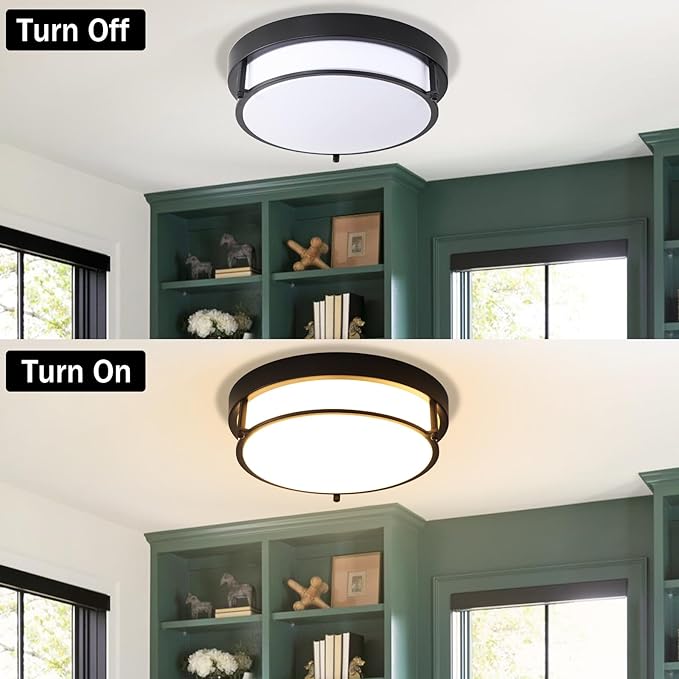12 inch Black Flush Mount Ceiling Light, 2-Light Modern Light Fixtures Ceiling Mount for Kitchen Entryway Bedroom Hallway, E26 Socket