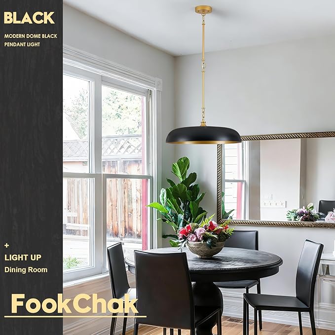 Large Pendant Light 20in Black and Gold Dome Pendant Lights 3 Light Socket Pendant Light Fixture with Adjustable Pendant Lighting for Kitchen Island Dining Room Kitchen Sink, E12