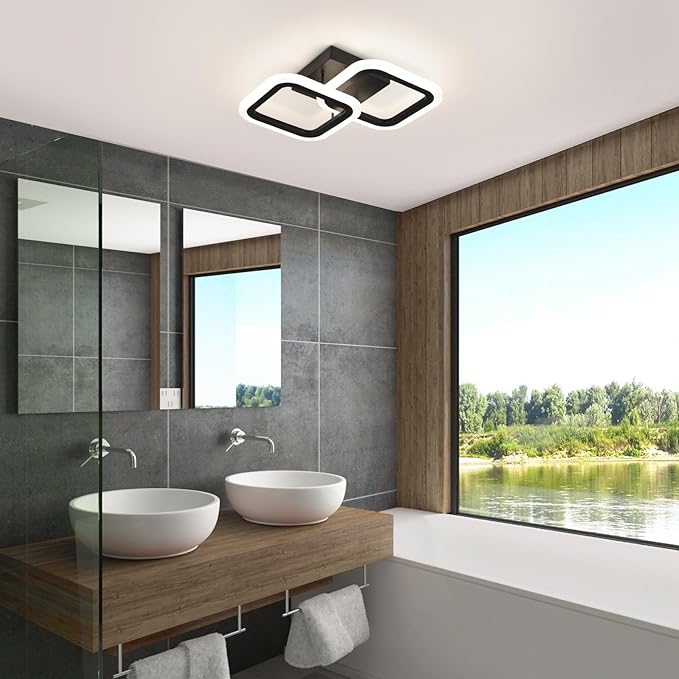 CANEOE Black Led Ceiling Light,4500K Daylight White Modern Hallway Light Fixtures, Acrylic Indoor LED Ceiling Light Fixtures for Hallway Bathroom Kicthen Balcony Closet