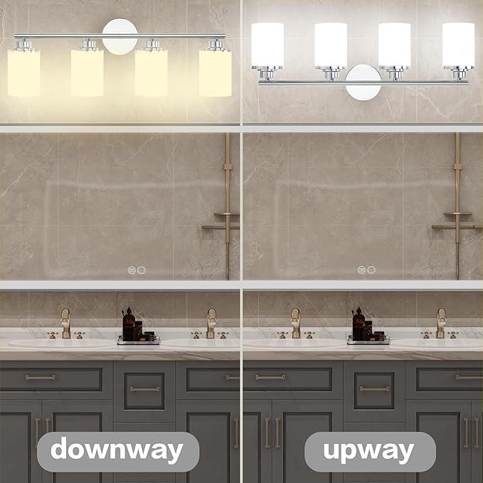 Chrome Mid-Century Modern Bathroom Sconce with Frosted Glass, 4-Light Vanity Lights Over Mirror