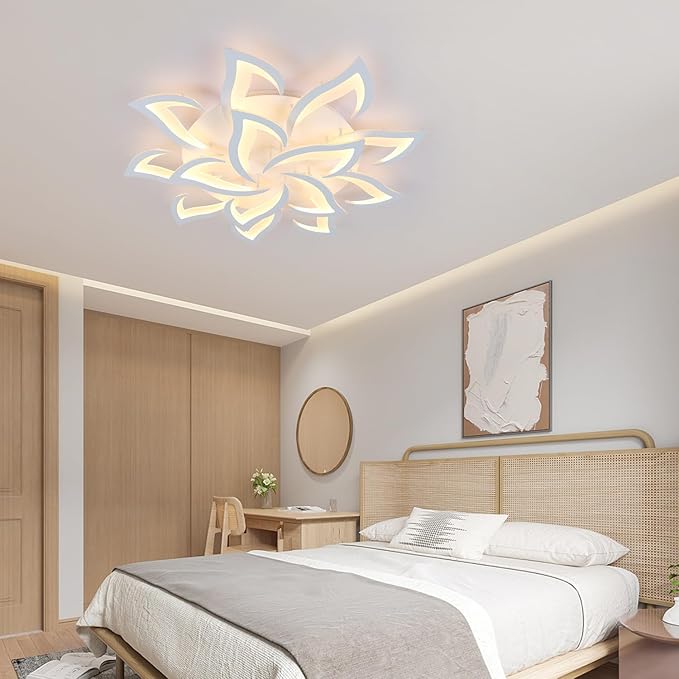 Goeco Modern Ceiling Light, 14-Petals LED Dimmable White Acrylic Flower Design Flush Mount Ceiling Light, 3000K-6500K with APP/Remote Control for Living Room, Dining Room, Kitchen