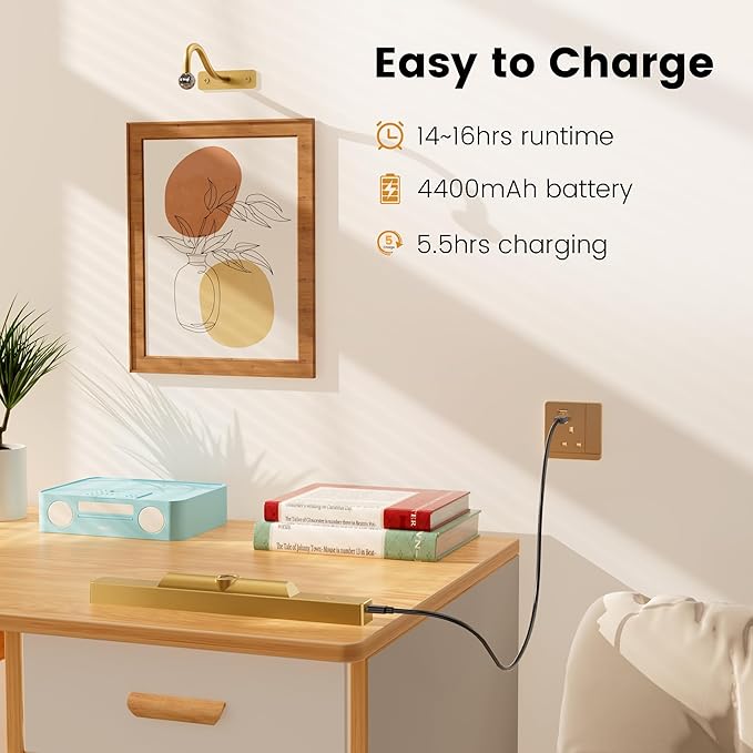 Picture Light Wall Sconce, 4400mAh Rechargeable Wireless Battery Lighting, 12'' Dimmable LED with Remote 3CCT for Wall Art Gallery Display (Antque Gold)