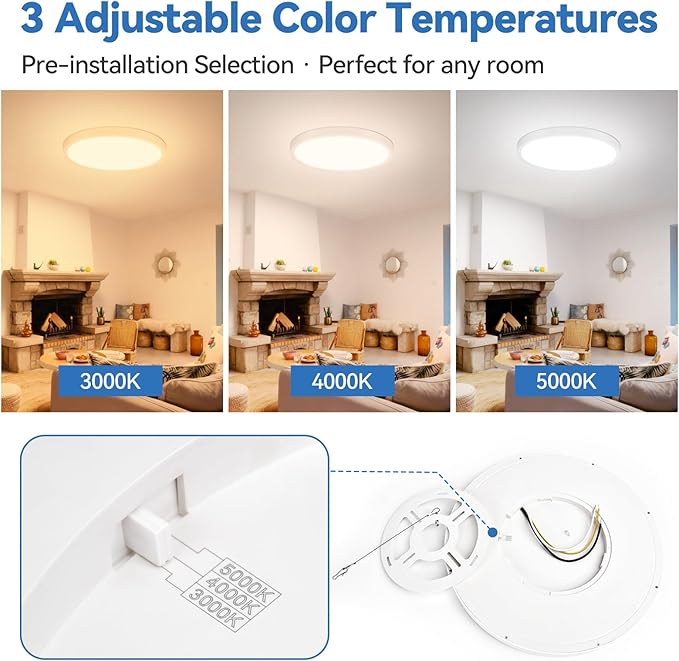 CycevSun 15.8 Inch Dimmable LED Ceiling Light Flush Mount, 3000K-4000K-5000K Selectable - 24W Super Bright 2400LM - Slim Large Round White Trim, 2 Pack