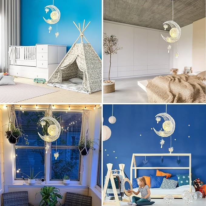TISLYCO Kids Ceiling Light, Moon Chandelier, Girls Chandelier for Bedroom, Stars Moon Chandeliers Nursery Light Fixture