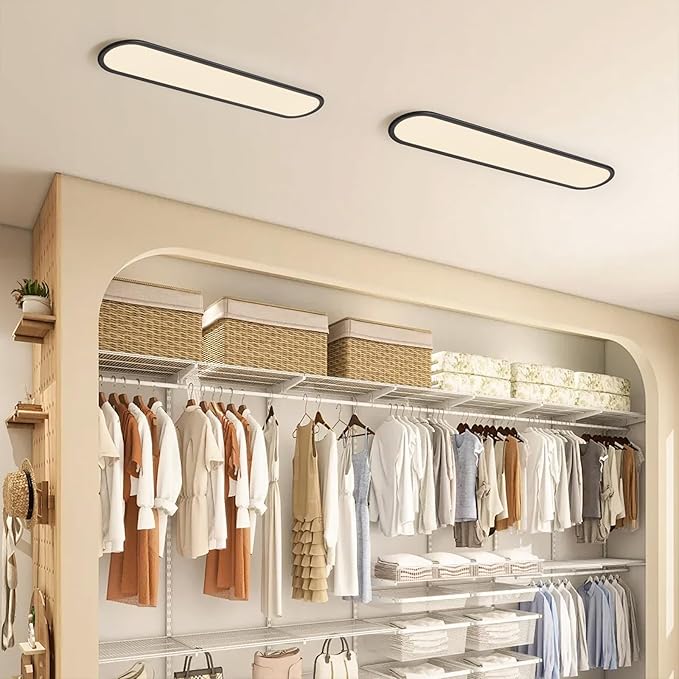 Ganeed Modern Linear Ceiling Light, 36W Dimmable LED Lamp with Remote, High Brightness Long Light, 27.6 Inch Ultra Thin Low Profile Fixture for Bedroom, Kitchen, Closet, Hallway, Black