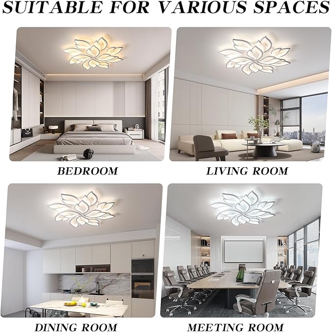 JAYMP 35.4" Flower Shaped Ceiling Light Dimmable Modern Ceiling Lamp Remote Control LED Lighting Fixture for Living Room Kitchen Dining Room (White/12 Petals)
