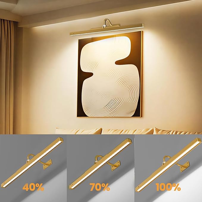 3 Pack Picture Lights Battery Operated 6000mAh - 24Inch Wireless for Gallery, Museum, Mirror, Picture Frames & Office Décor (Antque Gold)