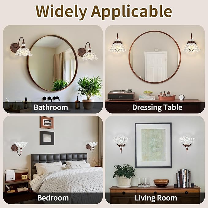 1-Piece Antique Red Bronze Vintage Wall Sconce with Floral Clear Glass Shade, Farmhouse Wall Mount Lighting for Bathroom,Vintage Bathroom Vanity Light Fixtures