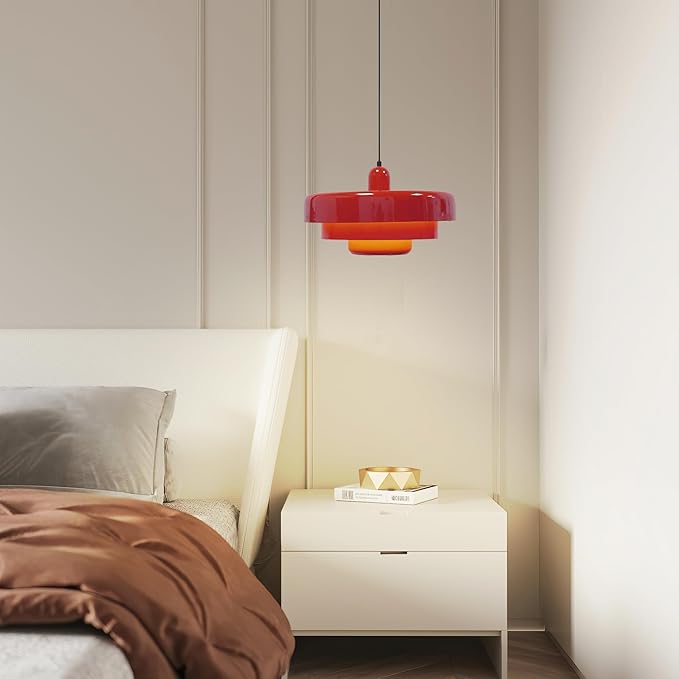 Hanging Lamp Plug in Red Pendant Light Fixtures Mid Century Modern Pendant Lamp Nordic Style Pendant Lighting Metal Shade for Living Room Dining Room Bedroom Kitchen Island
