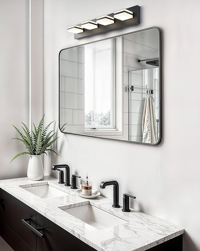 VONLUCE Bathroom Vanity Light Fixture, 4-Light Modern LED Vanity Light, 3CCT Adjustable Bathroom Lights with Memory Function Rotatable Shades, 26" Wall Lighting Fixture Over Mirror, Matte Black
