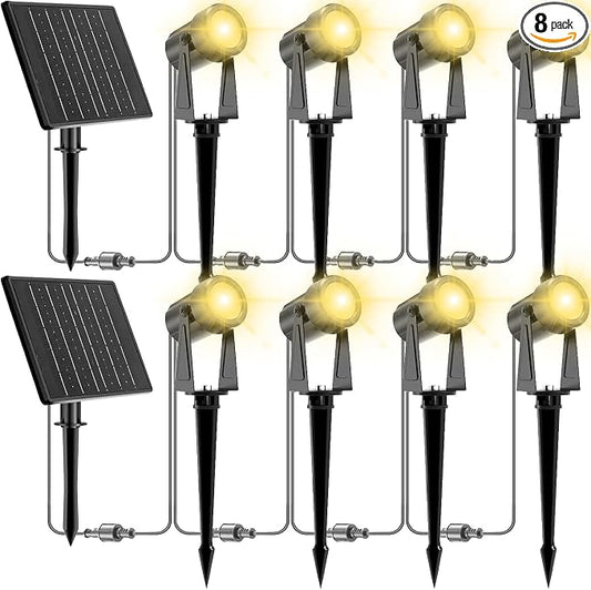 ZYAN Solar Landscape Spotlights, Separate Monocrystalline Panels & USB-C Powered 10800mAh Auto On Off Dusk to Dawn, Outdoor IP65 Waterproof, Warm White for Yard Path Patio (8 Pack)