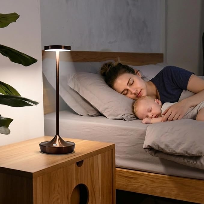 Brown Cordless Table Lamp, Rechargeable 6000mAh Battery Powered LED Desk Lamp, Portable Metal Touch Lamp with 3-Level Dimming, Waterproof for Restaurant, Dining, Patio, Home Decor (2 Brown)