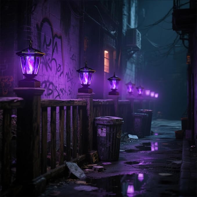 Dynaming Solar Flame Post Cap Lights Outdoor, Halloween Flickering Purple Flame Post Lights, Solar Powered LED Lantern Waterproof for Garden Deck Fence Patio, Fit 4x4, 5x5 or 6x6 Wooden Posts, 4 Pack