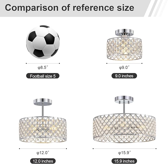 Chrome Crystal Ceiling Light Fixture,Modern Semi Flush Mount Ceiling Lighting Fixture,Round Small Chandelier for Dining Room, Hallway, Entryway, Kitchen, Bedroom,Foyer,4 Light,15.7 inch