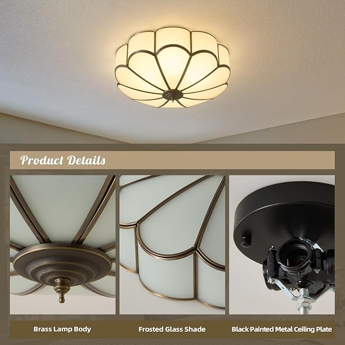 Vintage Black Glass Ceiling Light - Large 17.7 Inch Bronze Mid Century Flush Mount Lighting Fixtures - Art Deco Antique Modern Lamps for Hallway Bedroom Kitchen Entryway Farmhouse Foyer Bathroom Hall